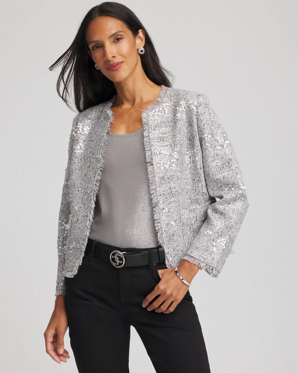 Silver Sequins Tweed Jacket - Chico's