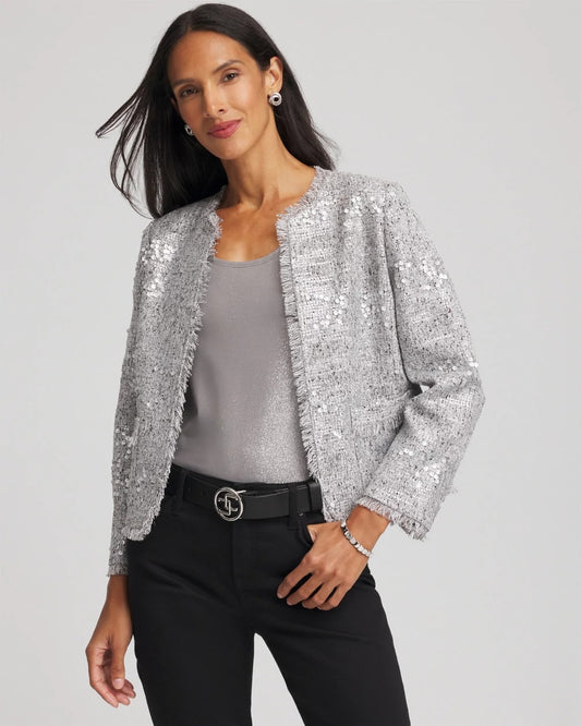 Silver Sequins Tweed Jacket - Chico's