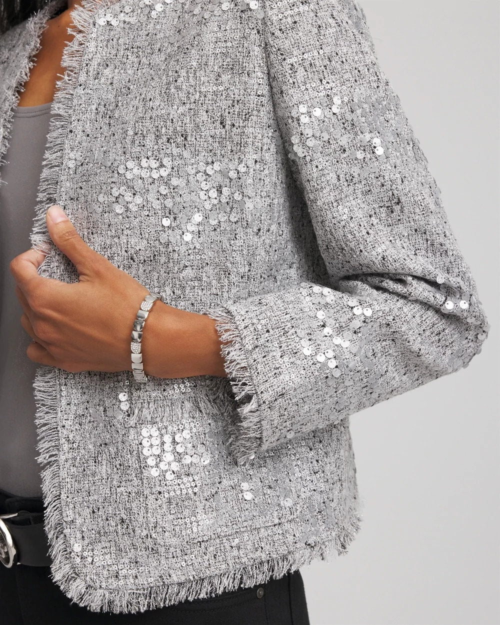 Silver Sequins Tweed Jacket - Chico's