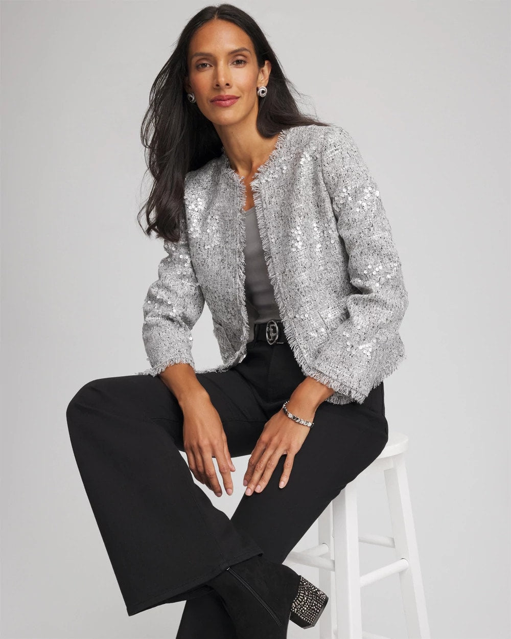 Silver Sequins Tweed Jacket - Chico's