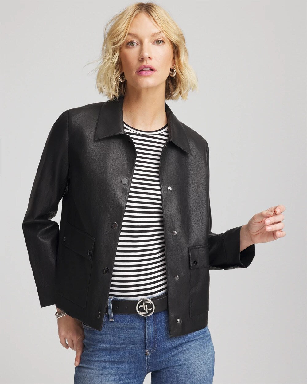 Snap Front Faux Leather Jacket - Chico's