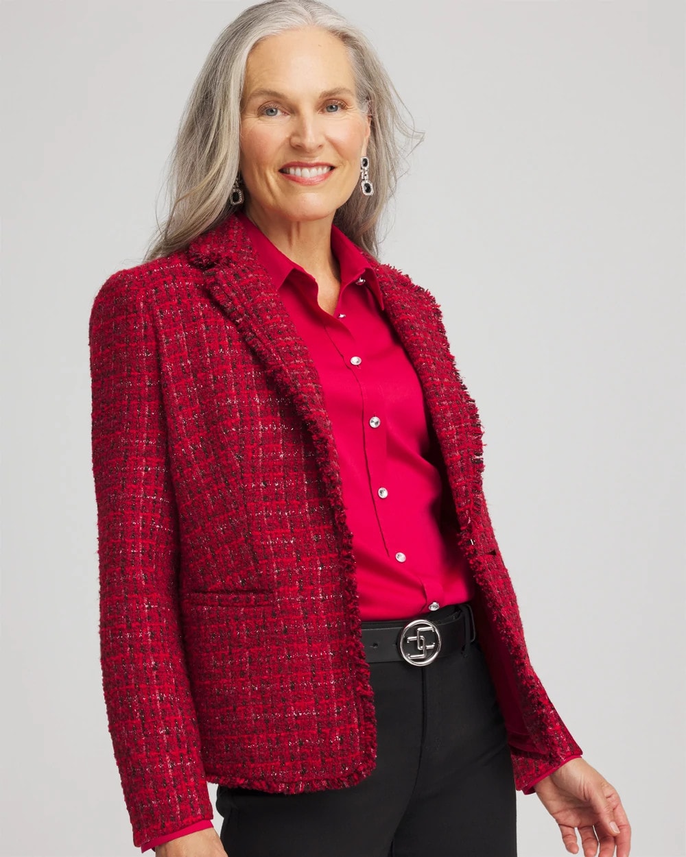 Red Tweed Sequins Blazer - Chico's