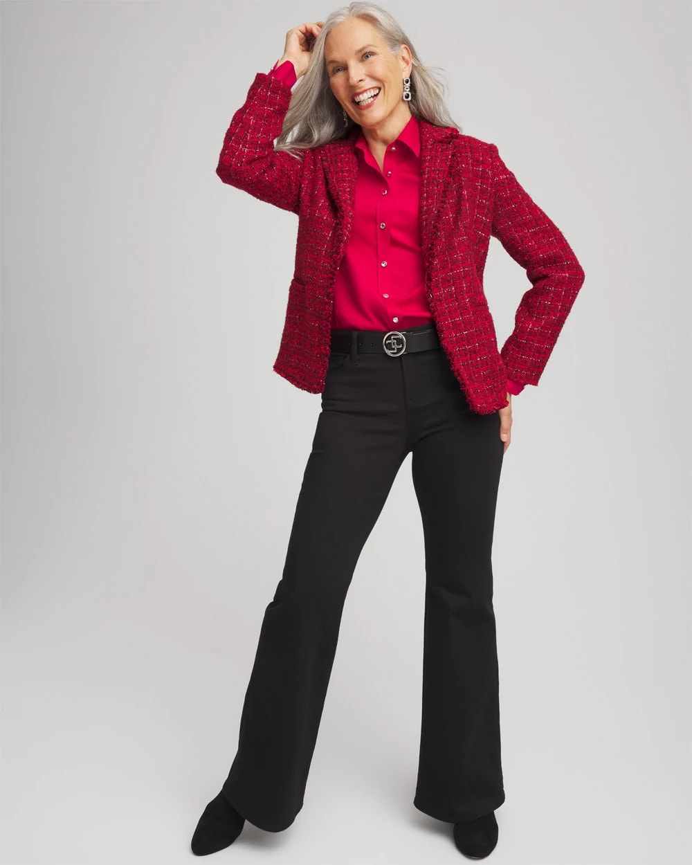 Red Tweed Sequins Blazer - Chico's