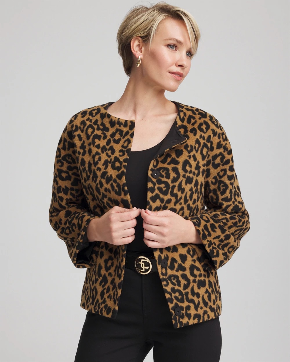 Fuzzy Collarless Animal Print Jacket - Chico's