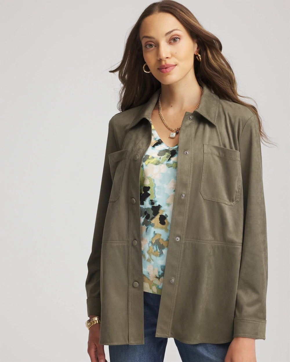 Suede Collared Long-Sleeved Shacket - Chico's