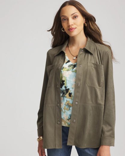 Suede Collared Long-Sleeved Shacket - Chico's