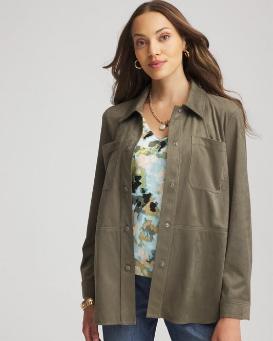 Suede Collared Long-Sleeved Shacket - Chico's