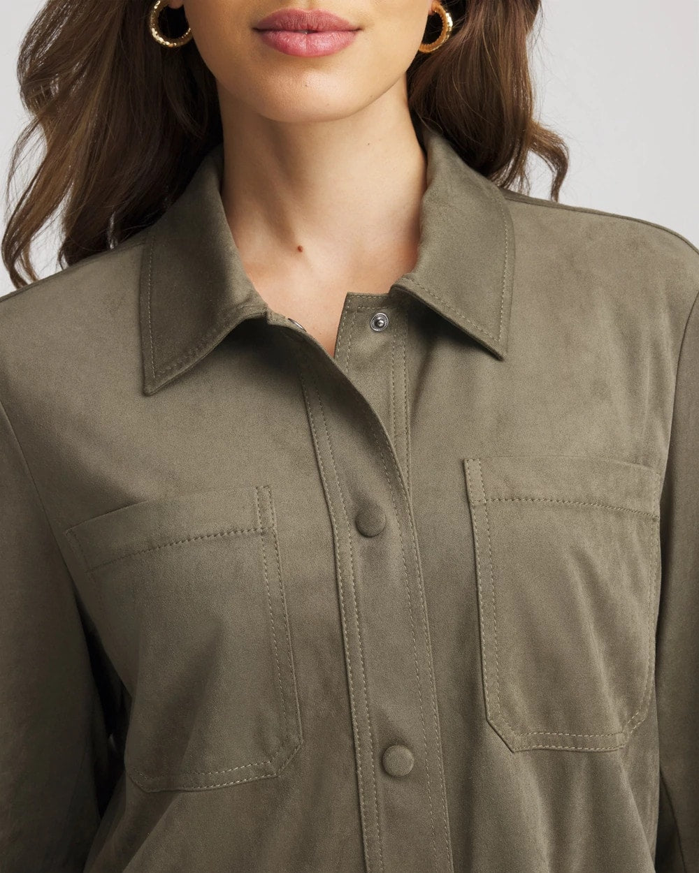 Suede Collared Long-Sleeved Shacket - Chico's