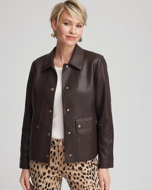 Snap Front Faux Leather Jacket - Chico's