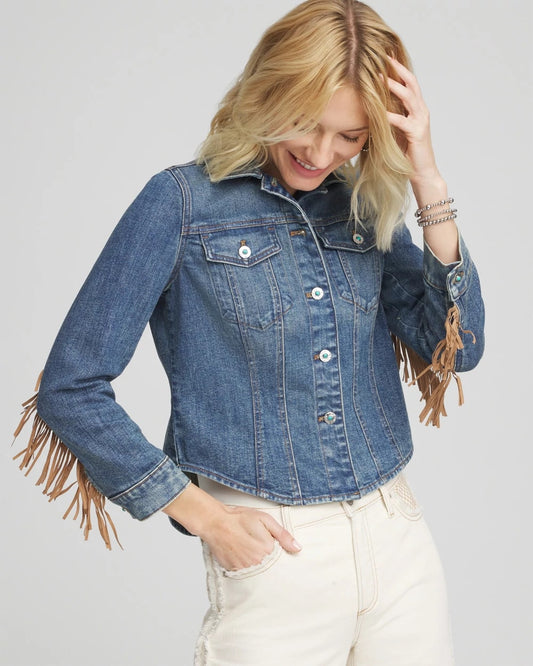 Cropped-Fit Fringe Denim Jacket - Chico's