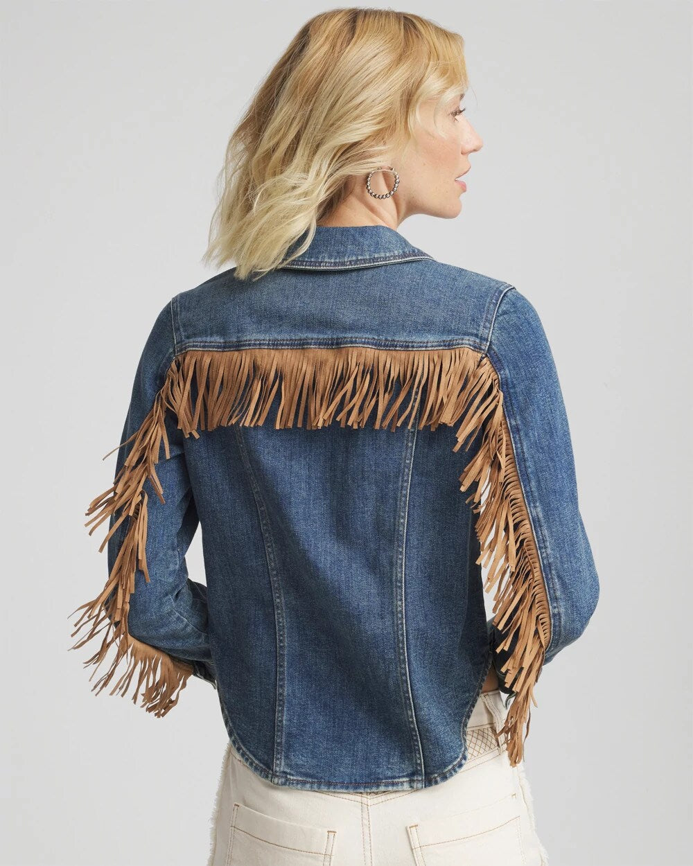 Cropped-Fit Fringe Denim Jacket - Chico's