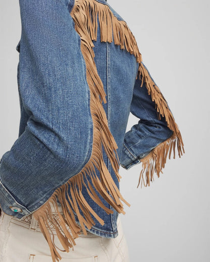 Cropped-Fit Fringe Denim Jacket - Chico's