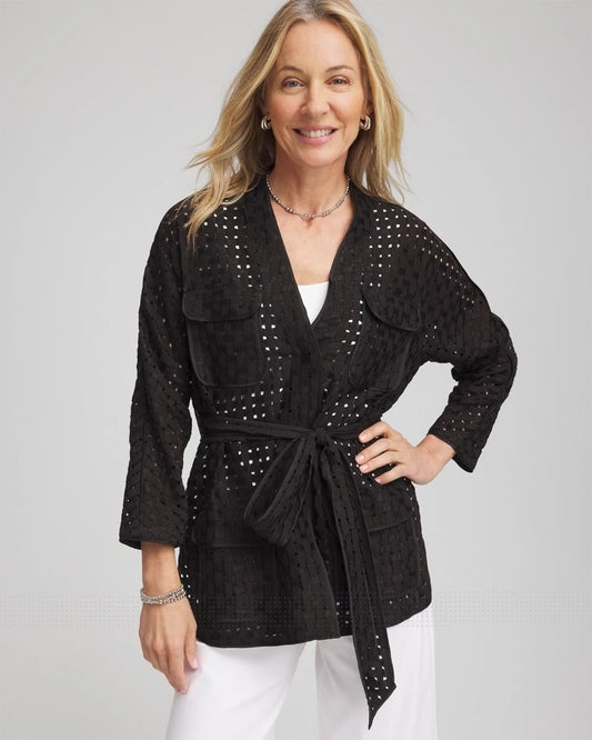 Open-Stitch Tie-Front Kimono Jacket - Chico's