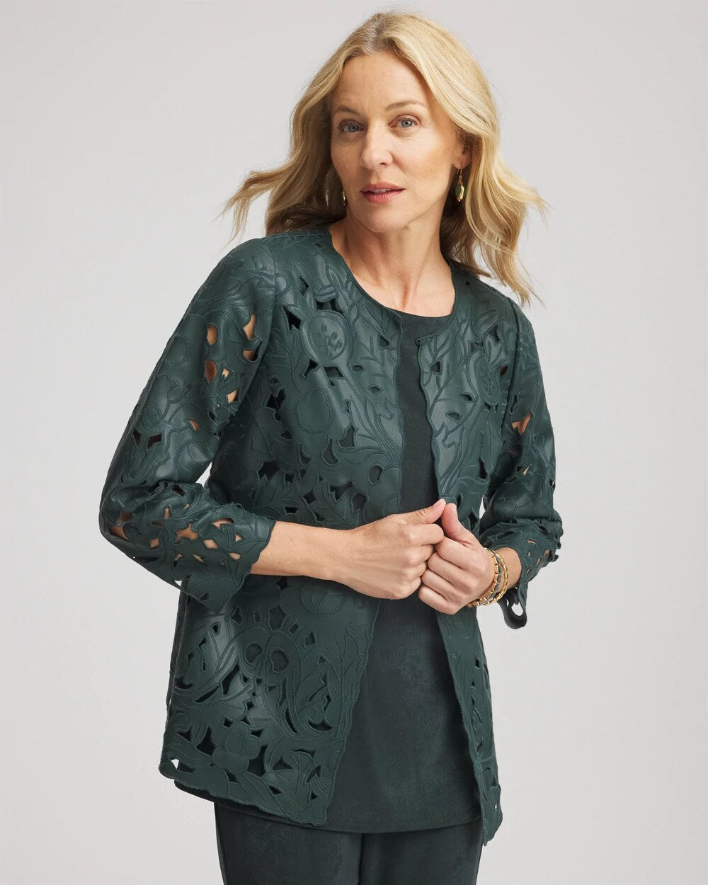 Travelers™ Collection Faux Leather Floral Jacket - Chico's