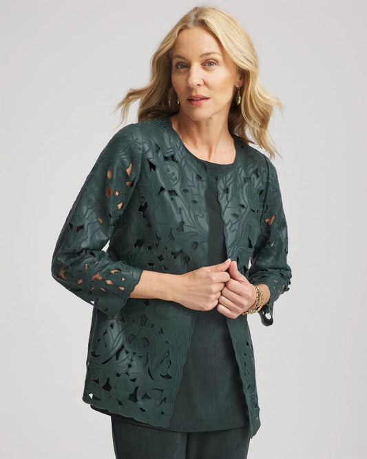 Travelers™ Collection Faux Leather Floral Jacket - Chico's