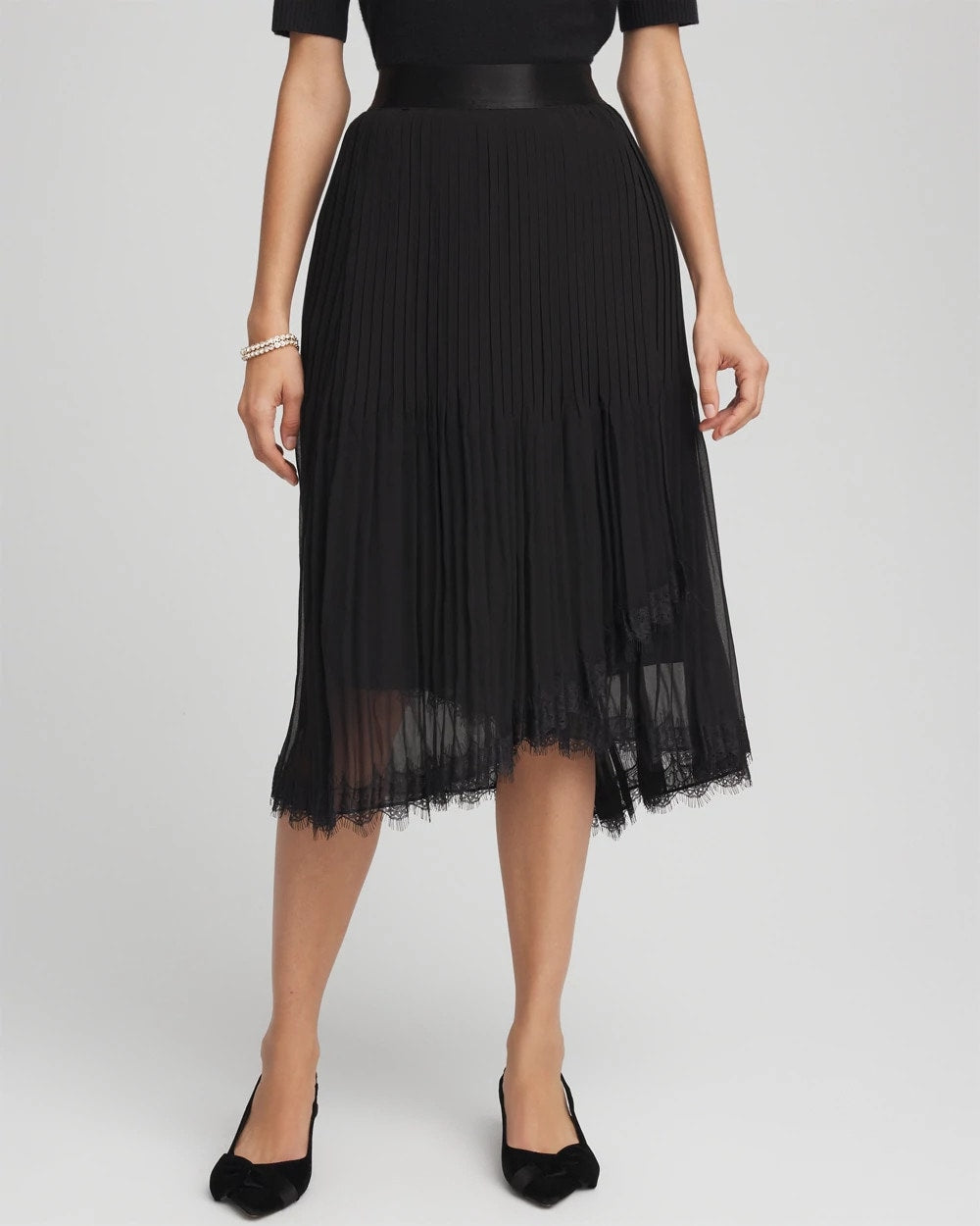 Pleated Lace Hem Midi Skirt - Chico's
