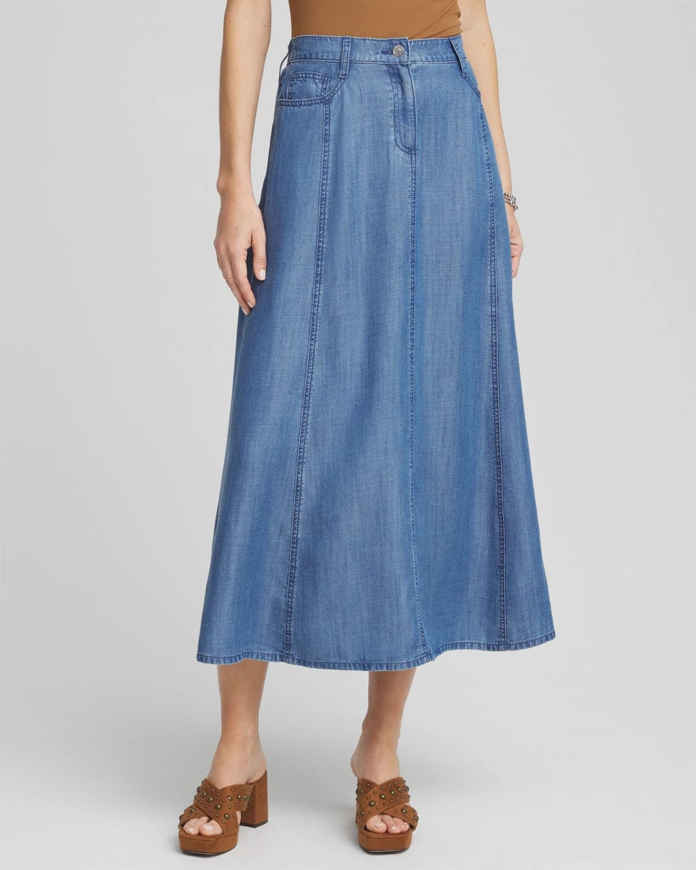 Lightweight Denim Fly Front Midi Skirt - Chico's