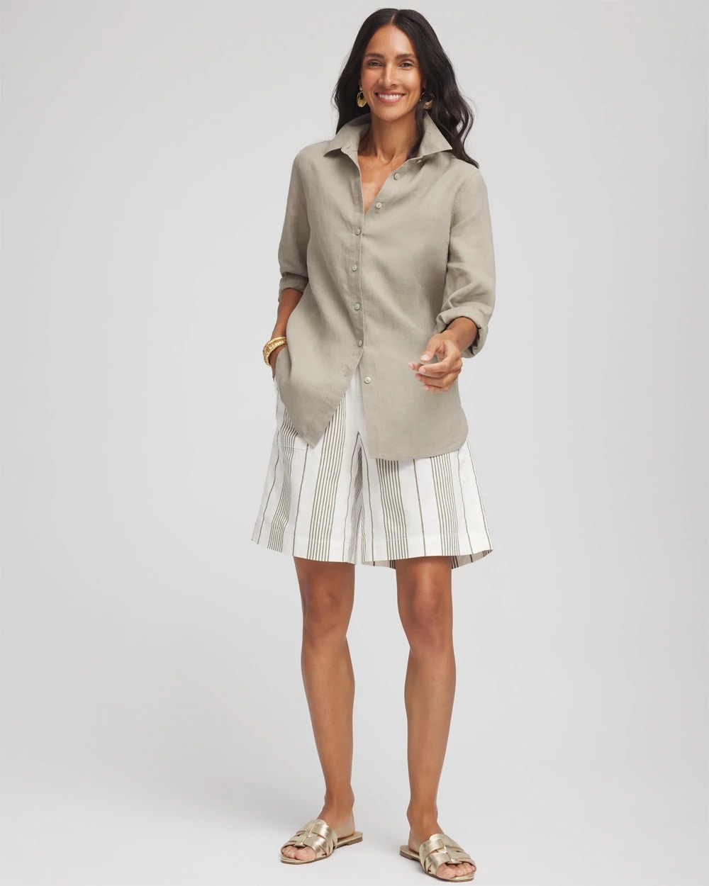 Striped Cotton-Linen Pull-On Utility Shorts - Chico's