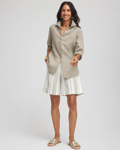 Striped Cotton-Linen Pull-On Utility Shorts - Chico's