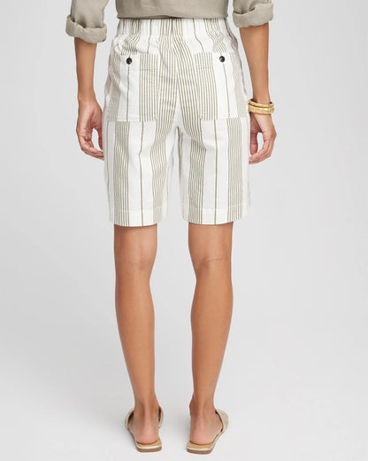 Striped Cotton-Linen Pull-On Utility Shorts - Chico's