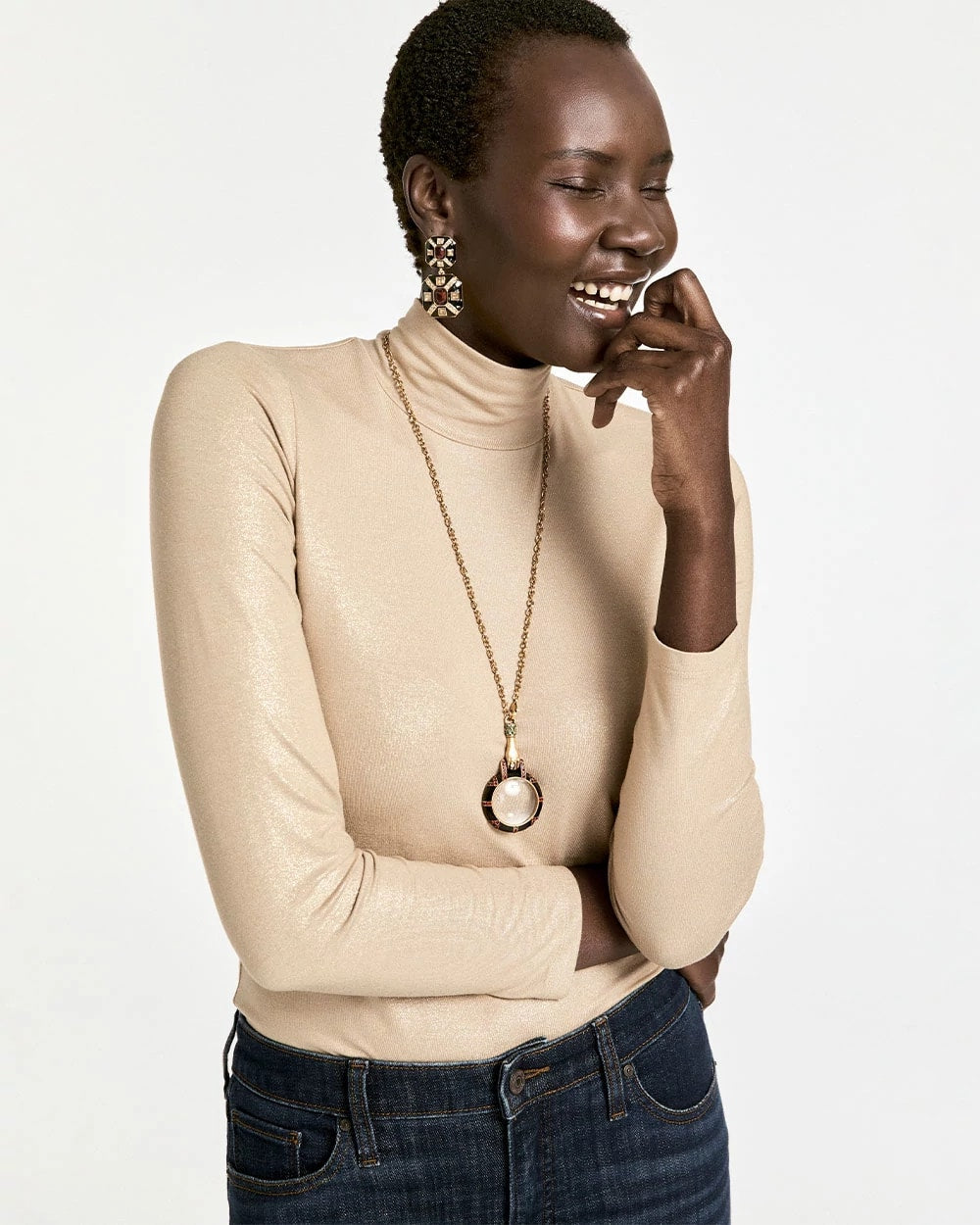 Touch of Cool™ Foil Mock Neck Layering Tee - Chico's