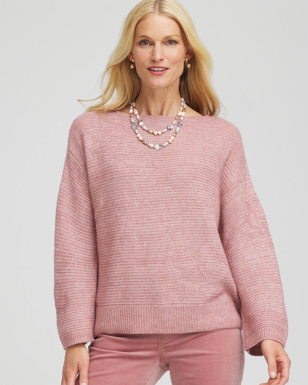 Tonal Embroidered Boatneck Pullover Sweater - Chico's
