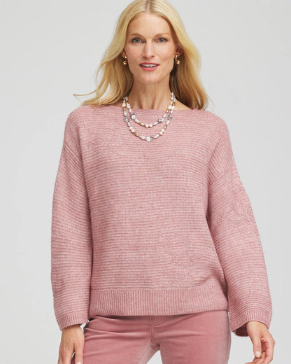 Tonal Embroidered Boatneck Pullover Sweater - Chico's