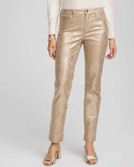 Girlfriend Slim Ankle Foiled Lace Jeans - Chico's