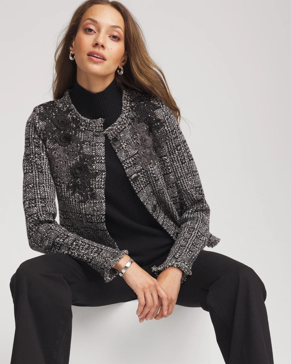 Embroidered Metallic Tweed Cardigan - Chico's