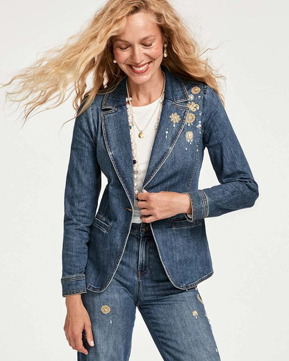 Pearl Brooch Denim Blazer - Chico's