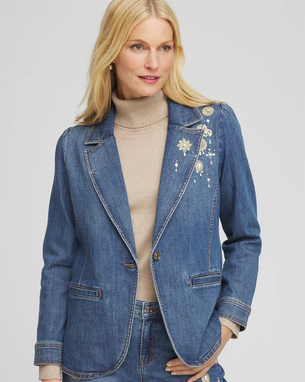 Pearl Brooch Denim Blazer - Chico's