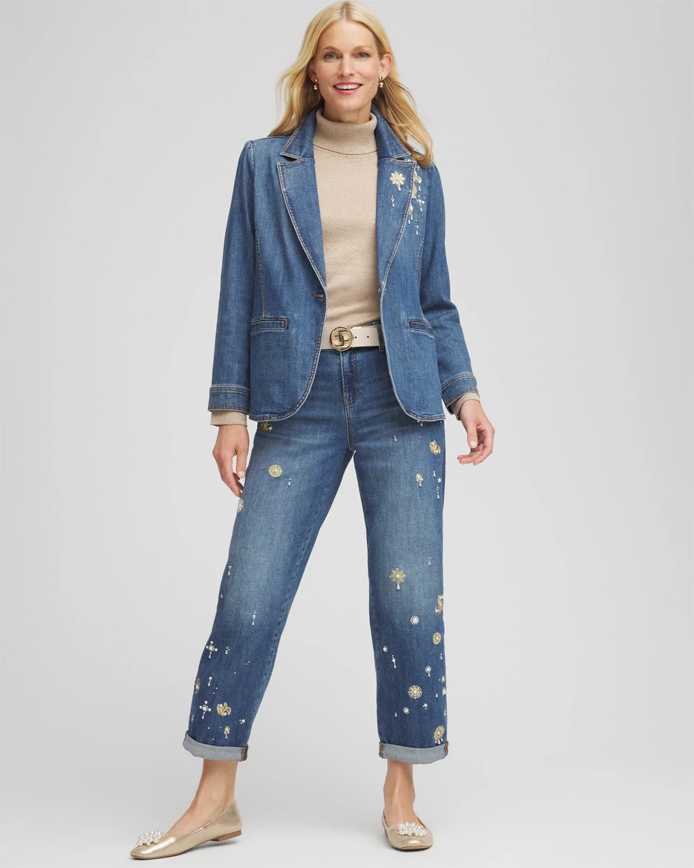Pearl Brooch Denim Blazer - Chico's