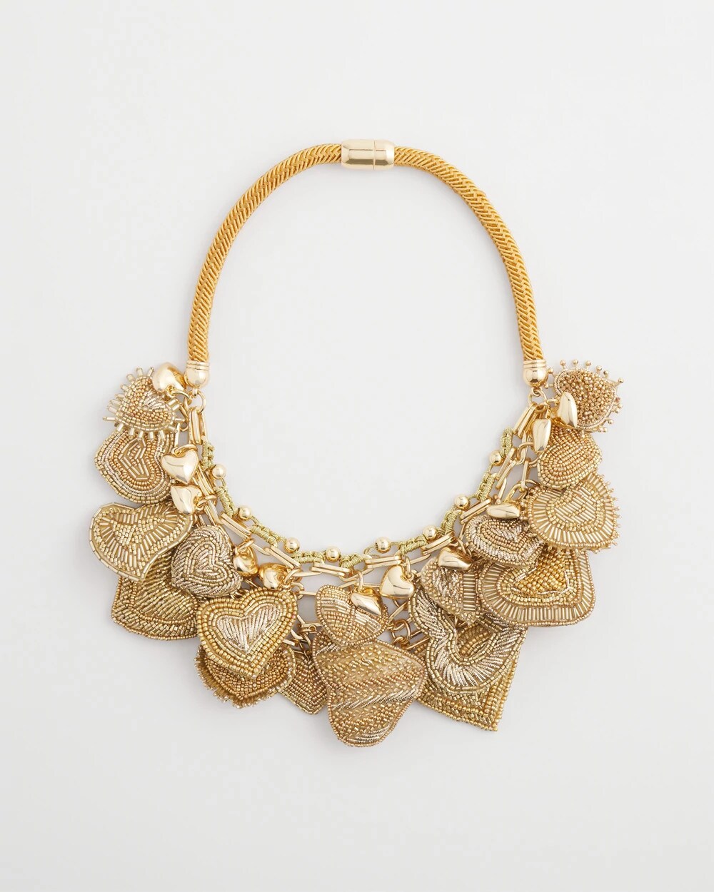 Gold Beaded Heart Charm Bib Necklace - Chico's