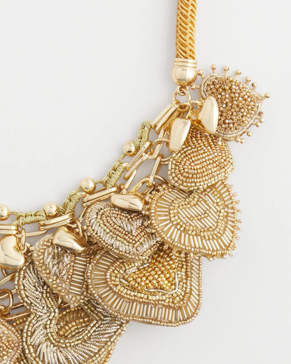 Gold Beaded Heart Charm Bib Necklace - Chico's