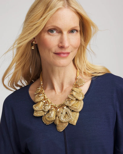 Gold Beaded Heart Charm Bib Necklace - Chico's