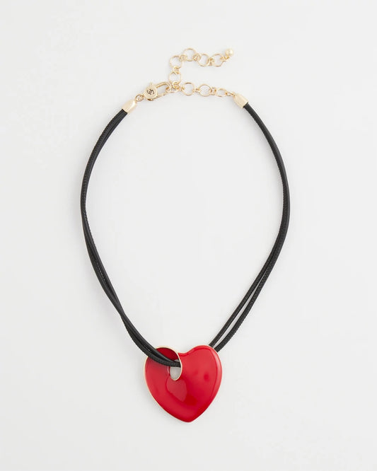 Red Enamel Heart Pendant Necklace - Chico's
