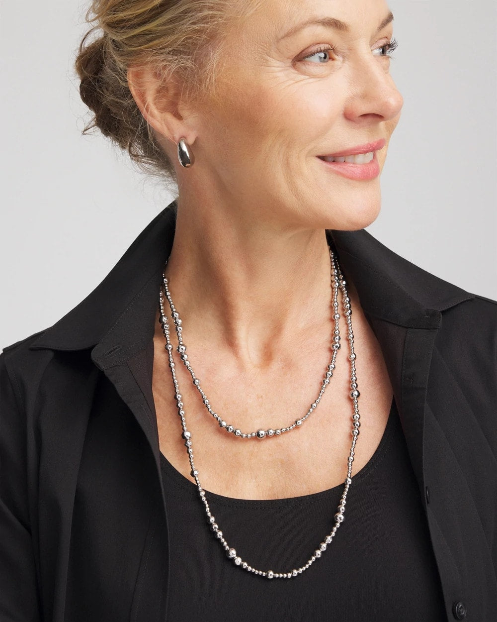 Silvertone Long Beaded Necklace - Chico's