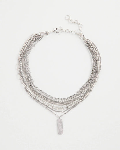 Silver Tone Pave Multistrand Necklace - Chico's