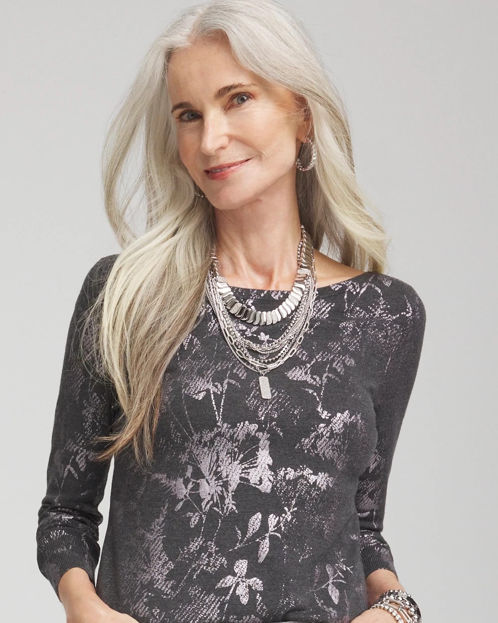 Silver Tone Pave Multistrand Necklace - Chico's