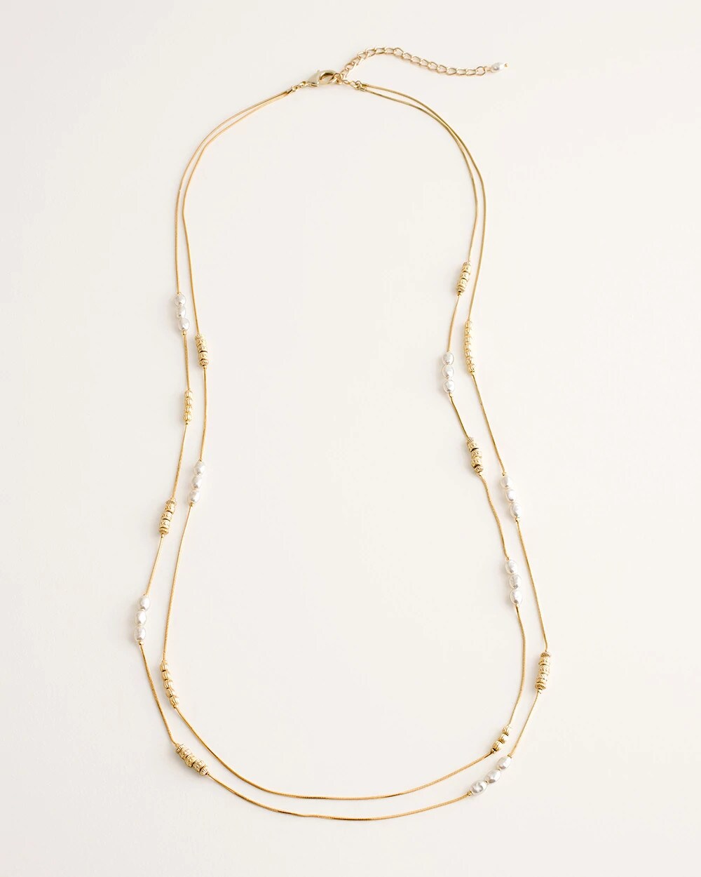 Long Faux-Pearl and Goldtone Double-Strand Necklace - Chico's