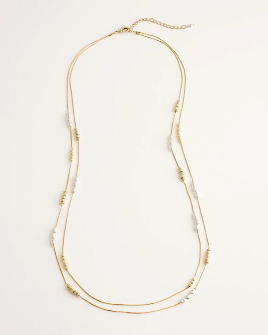 Long Faux-Pearl and Goldtone Double-Strand Necklace - Chico's