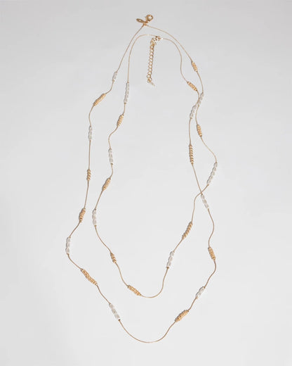 Long Faux-Pearl and Goldtone Double-Strand Necklace - Chico's