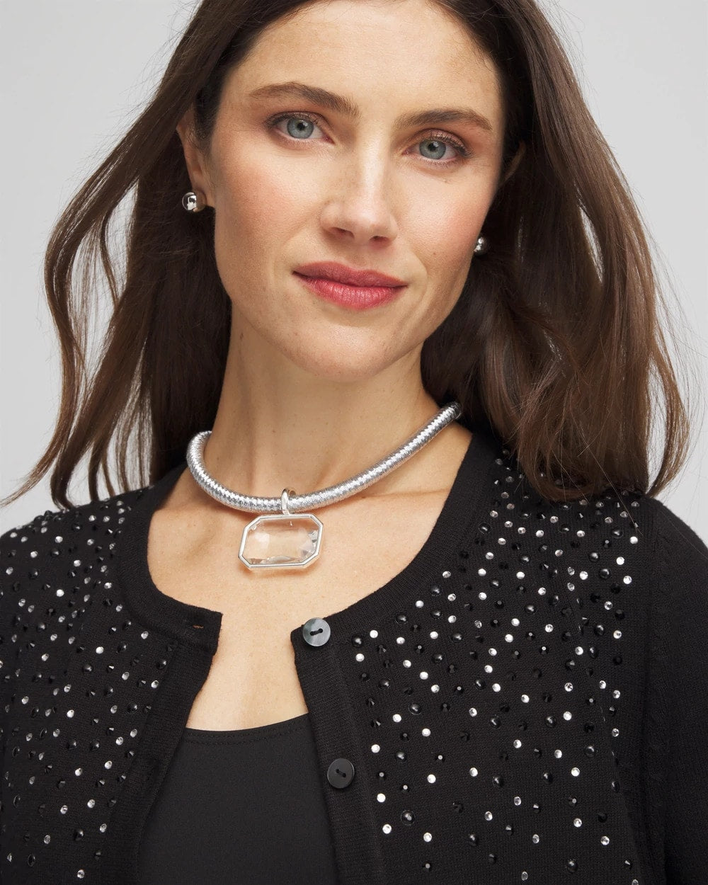 Silvertone Gem Pendant Cord Necklace - Chico's