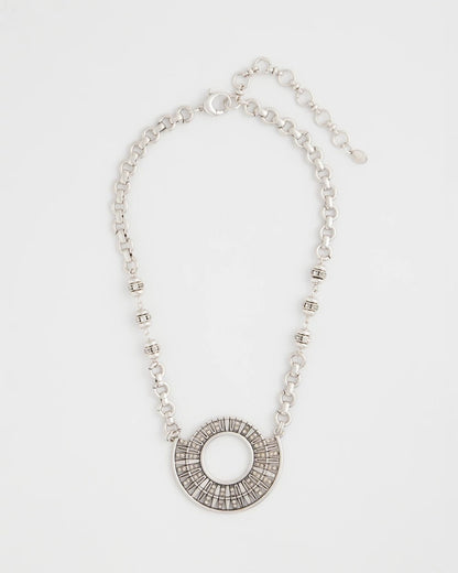 Sparkling Silvertone Circle Pendant Necklace - Chico's