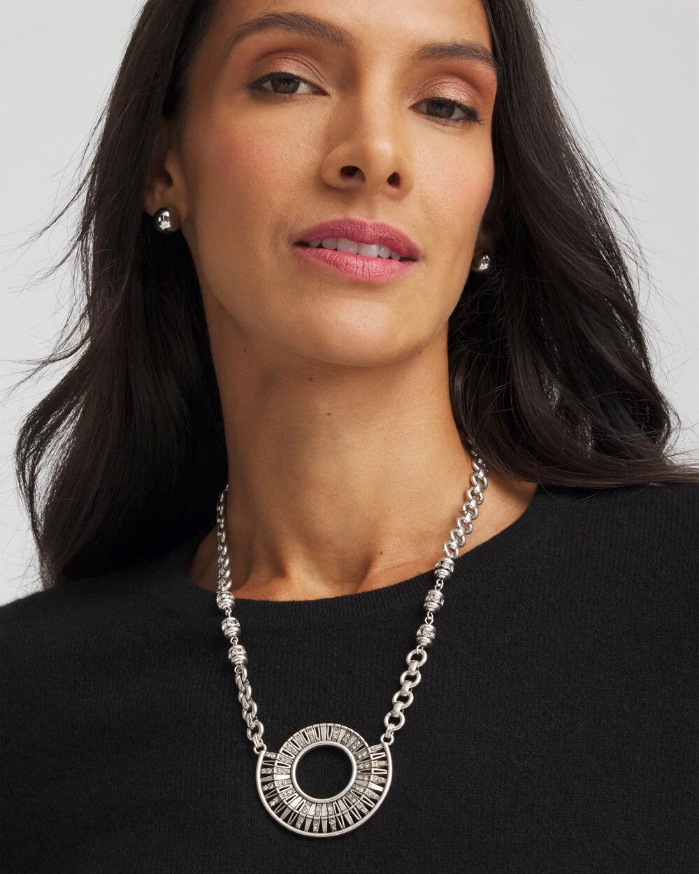 Sparkling Silvertone Circle Pendant Necklace - Chico's