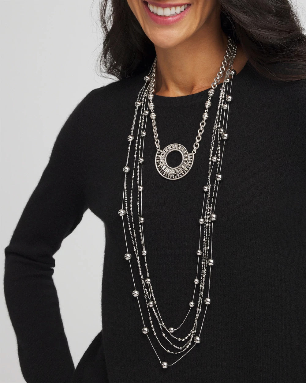 Sparkling Silvertone Circle Pendant Necklace - Chico's