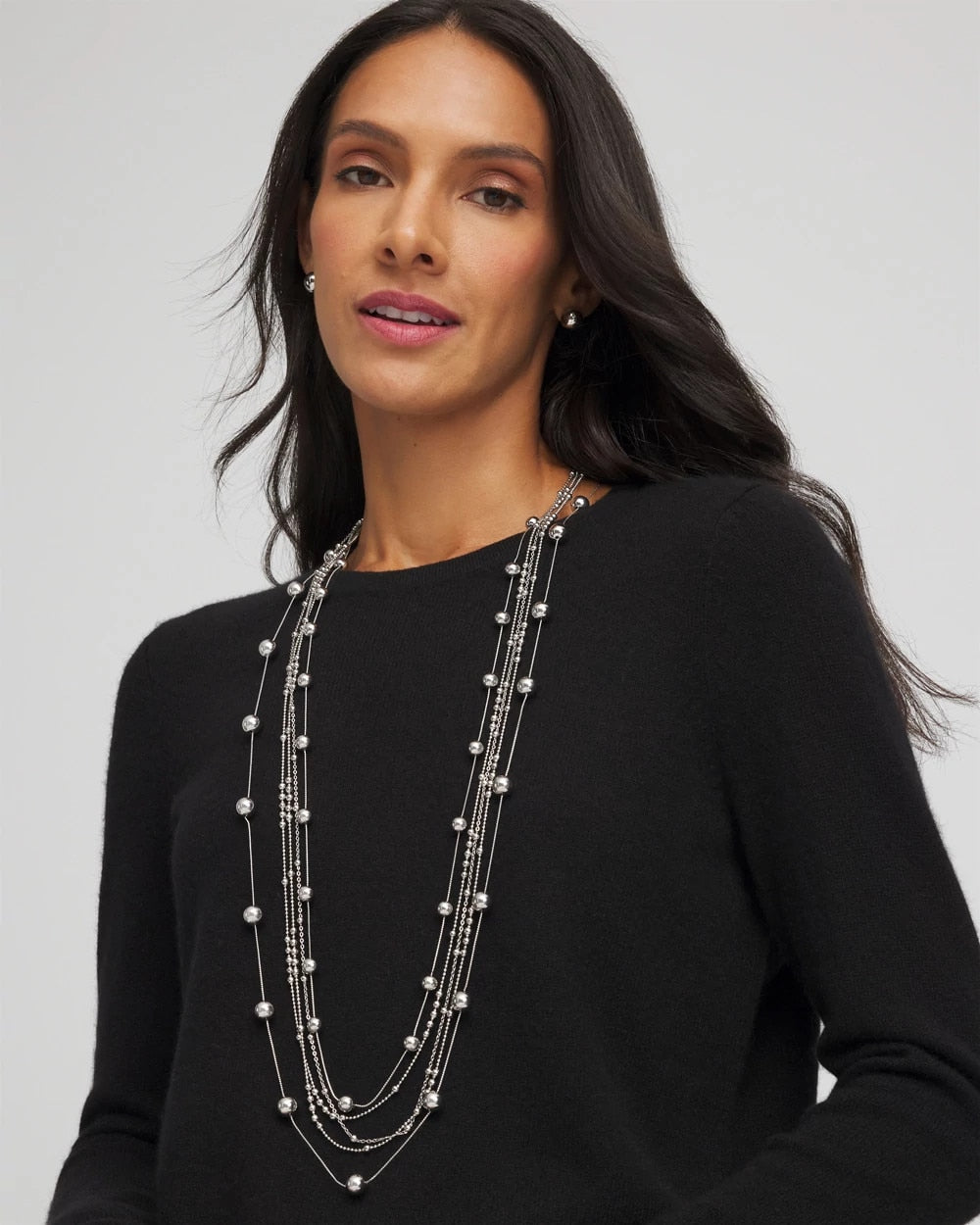Multistrand Beaded Silvertone Necklace - Chico's