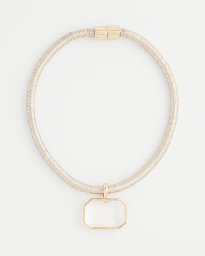 Goldtone Glass Gem Pendant Cord Necklace - Chico's