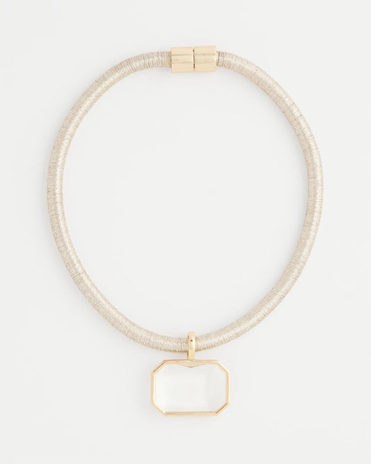 Goldtone Glass Gem Pendant Cord Necklace - Chico's
