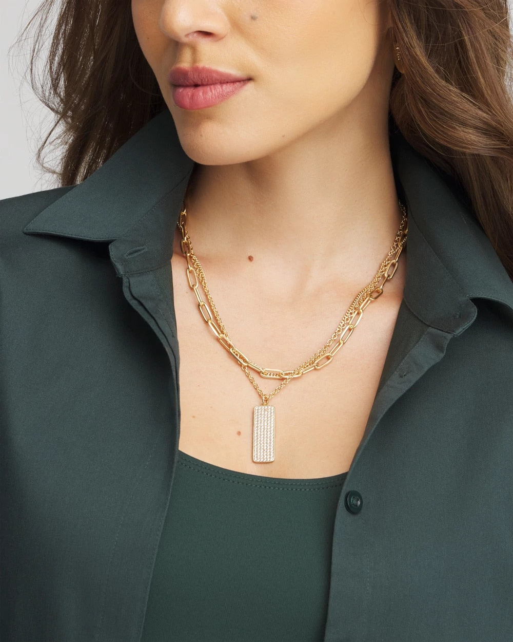 Convertible Gold Pave Pendant Necklace - Chico's